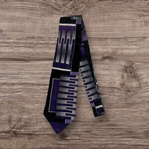 Vintage Silk  Purple and Black Geometric Men's Tie